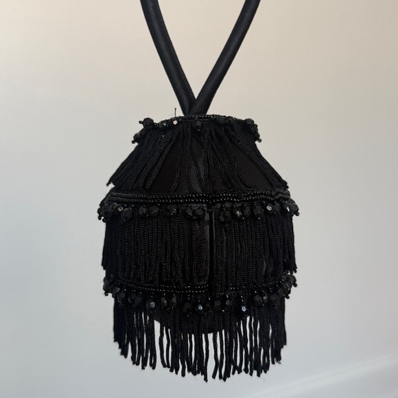 La Regale Handbags - La Regale Small Evening Bag Round Elegant Black Fringe